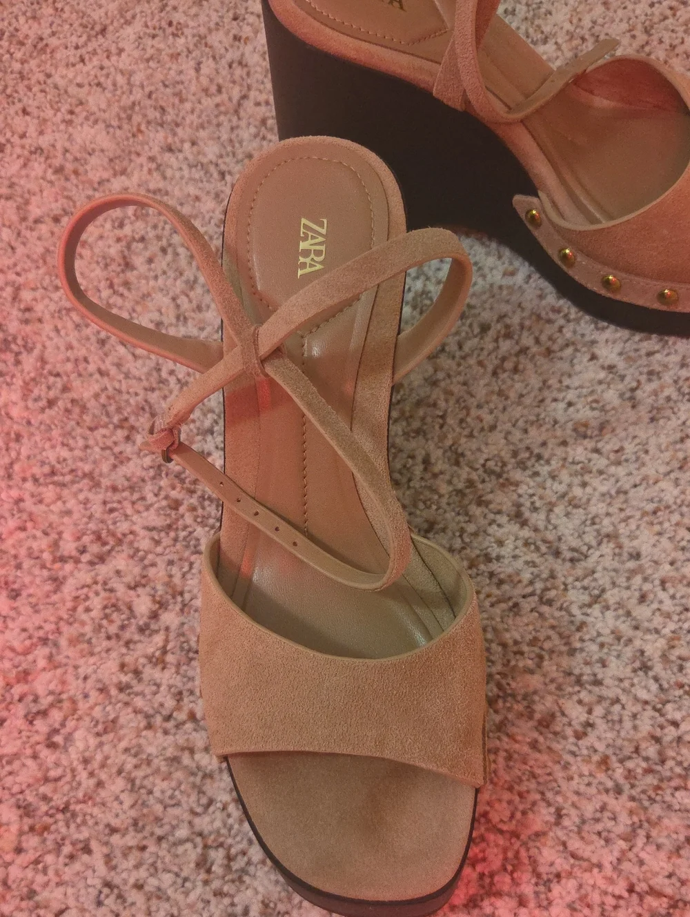 Zara Beige Suede Platform Wedge Sandals